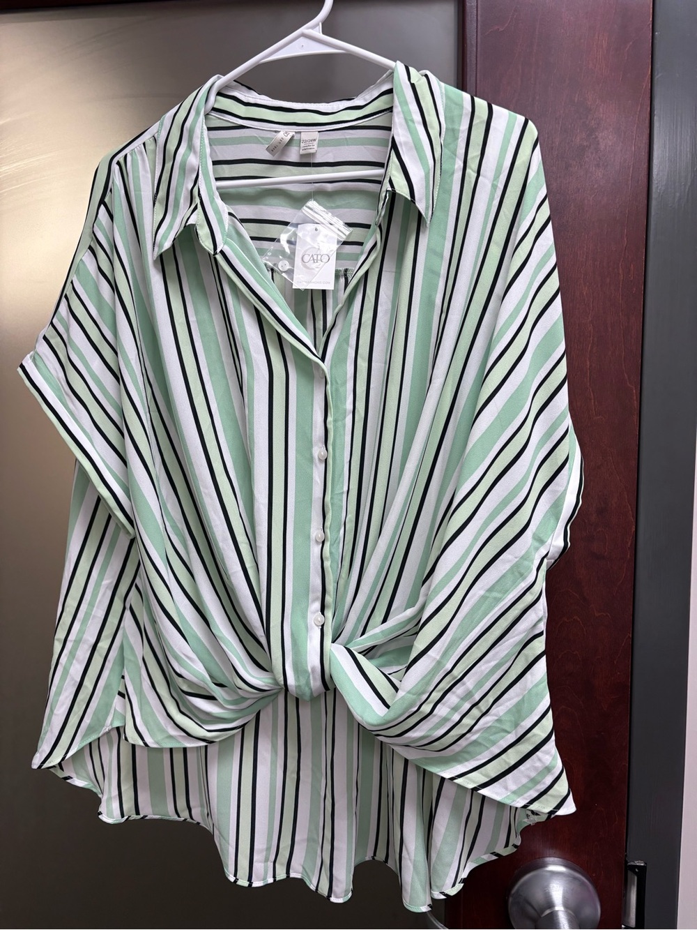 NWT Cato Women's Size 22/24W Green and White Striped Button-Down Shirt